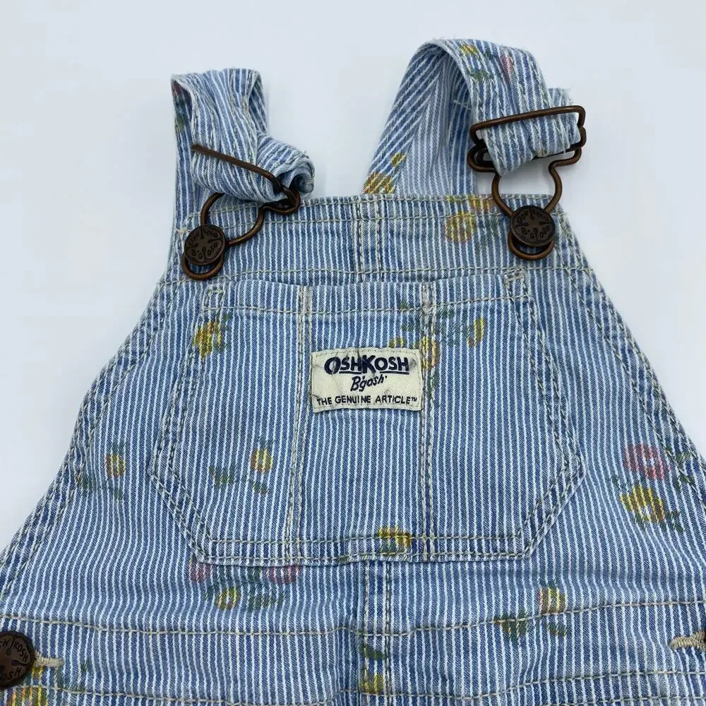 Oshkosh B'gosh Baby Girl's Striped Denim Floral Shortall Size 12M